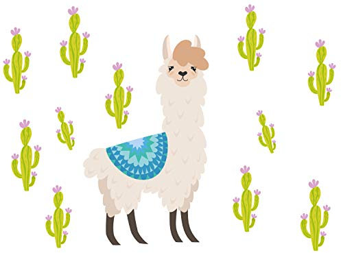 GRAZDesign Wandtattoo Lama Alpaka Mädchen Kinderzimmer | Wandaufkleber Geschenke für Mädchen | Wandsticker Deko selbstklebend, Aquarell Farben Set 40x57cm Lama mit Kakteen