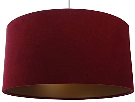 Licht-Erlebnisse XL Hängeleuchte Premium Velours Stoff in Rot-Bordeaux und Gold Ø50cm E27 Leuchtmittel wechselbar für Wohnzimmer Schlafzimmer Pendelleuchte Hängelampe