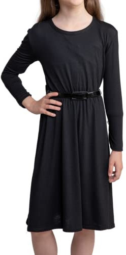Jami Juniors - Cute Girls' Dresses Skater Mini A-Line Style with Belt, Sleeveless & Long Sleeve Options, Perfect for Parties & Special Occasions, Flattering Flare Frankie Fit (LS, Black, 11-12)