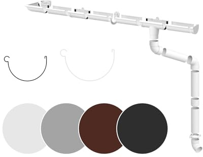 Regenrinnen Set Completo Tetti > 100m ² PVC in 4 Colori RainWay90 - bianco, Completo Set - 4 Metri