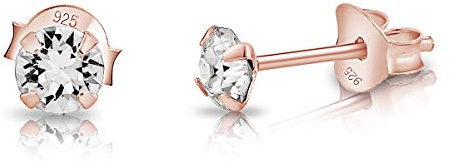 Orecchini Lobo Donna - Orecchino Donna Oro Rosa - Orecchini Punto Luce Argento 925 Placcati Oro Rosa con Brillantini di Vero Cristallo 3 mm - Orecchini Punto Luce Oro - Orecchini Piccoli Oro Rosa