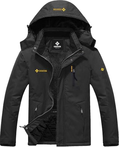 GEMYSE Herren Warme Skijacke Berg Winddicht Wasserdicht Atmungsaktiv Multi-Pocket Outdoor-Winterjacke mit Kapuze,Reines Eisengrau,L