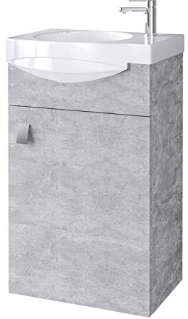 Planetmöbel Badmöbel Set Gäste WC Waschtischunterschrank Keramikwaschbecken (Waschuntertisch, Beton)