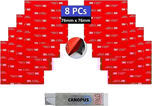 CANOPUS Profi Doppelseitiges Klebepads Extra Stark, Wasserfest 5952 Klebepads, 8 St (76mm x 76mm) Kennzeichenhalter Klebeband Doppelseitig Klebepads für Wohnkultur, Nummernschildhalterung für KFZ
