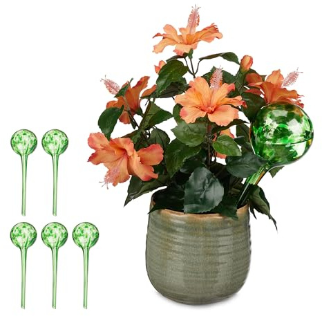 Relaxdays Bewässerungskugel 4er Set, dosierte Pflanzen Bewässerung, grün | Blumentopf, Gießhilfe Büro, Urlaub, Glas Ø 9cm