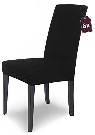 Scheffler Home Premium Stuhlhusse Mia Schwarz 6er Set Stretch Husse für Schwingstühle Waschbarer Microfaser Bezug mit blickdichter Struktur als stilvoller Stuhlüberzug – Öko-Tex Zertifiziert