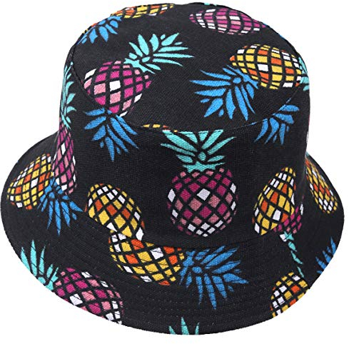 VECRY Herren Sommer Reversibel Fischerhüte - Damen Früchte Druck Sonnenhut Fishmen Faltbar Eimerhut (Ananas-Mehrfarbig)