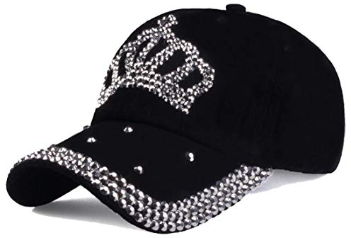 Cheerlife Damen Jeans Baseball Cap Verstellbar Baseballmütze mit Strass Kappe Glitzer Sonnenhut Hip Hop Hut für Outdoor Sport Reisen (Schwarz)