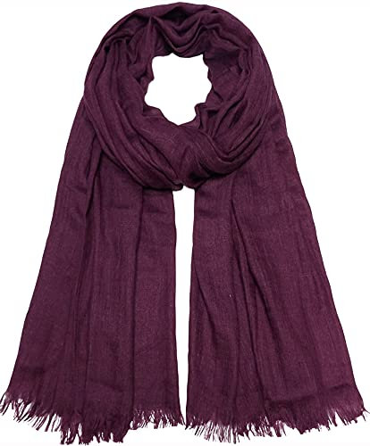 Damen Sommer Schals Baumwolle Leichte Große Lange Gaze Damenschal Eleganter Plain Tücher 75”×43”,Dunkelviolett