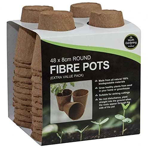 Garland 8cm Round Fibre Growing Pots, Extra Value Pack of 48