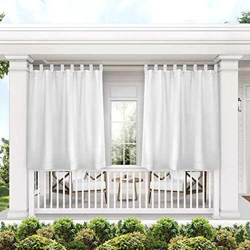 Exclusive Home Cabana Solid Indoor/Outdoor Light Filtering Hook-and-Loop Tab Top Curtain Panel Pair, 54x63, White