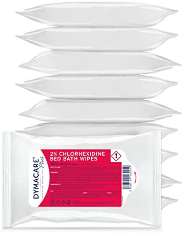 DYMACARE 2% Chlorhexidine Bed Bath Wipes| Rinse-Free Skin Cleansing | Alcohol-Free Hygienic Wet Wipes for Body, Hands & Face | 10 Packs (80 Wipes in Total)