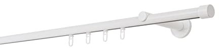ondeco Gardinenstange auf Maß Innenlauf 20mm Cap 1-lauf Vorhangstange Wandträger 12cm Stilgarnitur Gleiter für Vorhänge Weiß 260cm