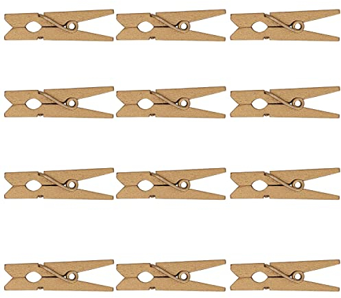 Trimming Shop Lot de 50 mini pinces à linge en bois, petites pinces à linge en bois, 3,5 cm, dorées, petites pinces à linge pour accrocher des photos, projets d'art et d'artisanat