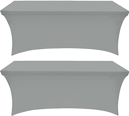 Utopia Kitchen Spandex Tablecloth 2 Pack [6FT, Grey] Tight, Fitted, Washable and Wrinkle Resistant Stretch Rectangular Patio Table Cover for Event, Wedding, Banquet & Parties [183Lx76Wx76H] cm