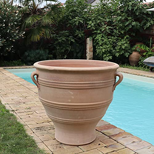 Palatina Keramik großes Pflanzgefäß mit Henkel | 70 cm | handgefertigt und frostfest | hoher Terracotta Topf Blumentopf für Garten Terrasse, Rosa 70 cm
