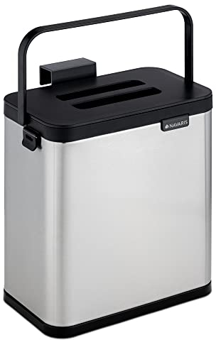 Navaris Cubo de Basura Colgante con Tapa - Papelera de Acero Inoxidable de 3 litros para Colgar en Mueble de encimera de Cocina Fregadero o para Pared