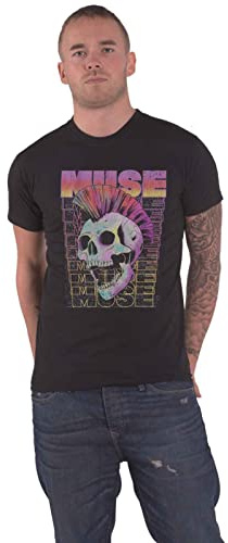 Muse T Shirt Mowhawk Skull Band Logo Nue offiziell Herren Schwarz