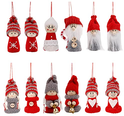 12 Piezas Duende Navideño Adornos Navideños árbol Linda Muñecas Gnomos de Peluche de Navidad Colgante de árbol de Navidad Adornos de Navidad de Madera en Caja de Regalo