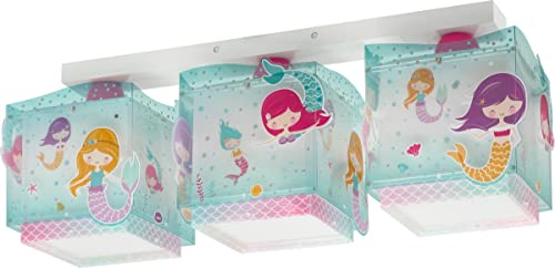 Dalber Deckenleuchte für Kinder 3 Lichter Mermaids Meerjungfrauen, Deckenlampe Kinderzimmer, 63443, E27, Türkis