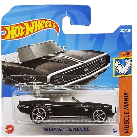 Hot Wheels - ´69 Camaro Convertible - Muscle Mania 5/10 - HCV72 - Tarjeta corta - Cabriolet - Negro - GM - Mattel 2022