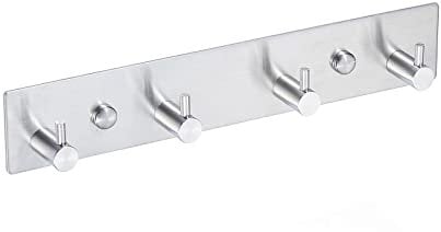 QNIIAED Coat Hooks Wall Mounted,Multipurpose Modern Stainless Steel Screw in Door Hook Metal Heavy Duty Coat Rack Row of hook Hanger Towel Robe Clothes Hat Hook for Bathroom Bedrooms(Silver 4 Hooks