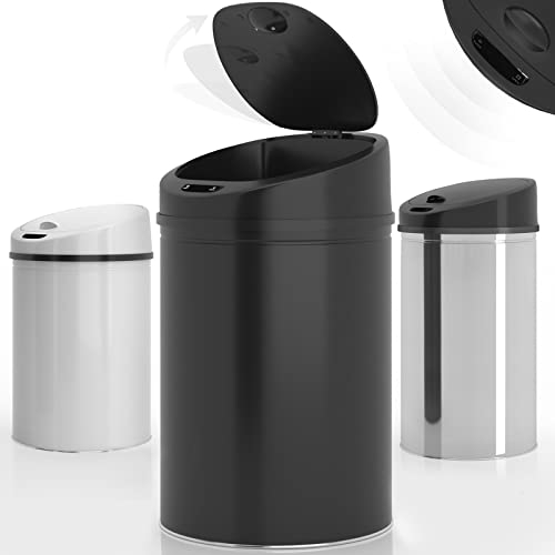 Jago® Mülleimer mit Sensor - 30/40/50/60L, Edelstahl/verzinkter Stahl, Rund, mit Klemmring, für Küche, Büro, Handfrei, Farbwahl-Sensor-Mülleimer, Abfalleimer (40L, Schwarz)