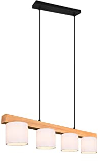 lightling Cameron Pendelleuchte, 4-flammige Hängeleuchte in Kombination aus weißen Stoffschirmen und Korpus aus Holz, exkl. 4 x E14 max. 28 Watt, höhenverstellbar bis 150 cm, Breite: 75 cm