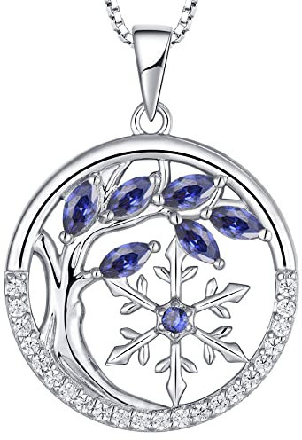 YL Lebensbaum und der Schneeflocke Halskette 925 Sterling Silber Dezember Geburtsstein Tansanit Zirkonia Anhänger für Damen