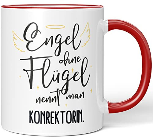 JUNIWORDS Tasse, Engel ohne Flügel nennt man Konrektorin, Rot (5170403)