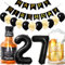Conruich Geburtstagsdeko 27 Jahre Mann Frau, Luftballon 27. Geburtstag Deko Mann, Folienballon Zahl 27 Schwarz, Helium Ballon Whiskey Bierglas für 27. Geburtstag Manner Party Dekoration