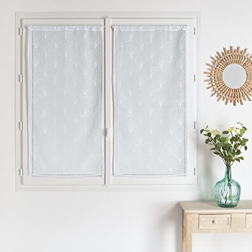 HomeMaison.com - Juego de 2 acristalamientos con Efecto Lino, Cristal Bordado, Cortina Blanca, Visillo de 60 x 160 cm, Visillo con Dobladillo, pasamanos, Cortina de Ventana Moderna