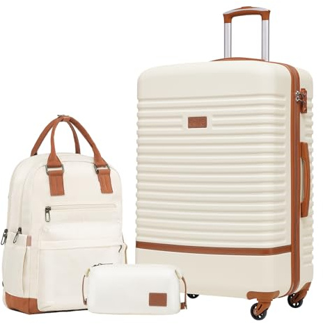 COOLIFE Suitcase Set, 3 Piece Luggage Sets with Travel Backpack & Wash Bag | 28 Large Suitcase for Long Travel, Lightweight Suitcase ABS, TSA Lock, YKK Zipper, 360° Spinner Wheels, Telescopic Handle