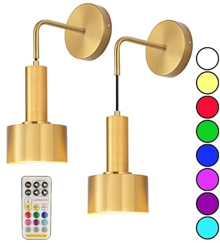 Aiehnid Wall Light Battery Powered Set of 2,Battery Operated Wall Sconce with Remote Control Dimmable Wall Lamp No Wiring Required Fixtures,for Farmhouse, Bedroom Bedside Lights, Study Reading Lights