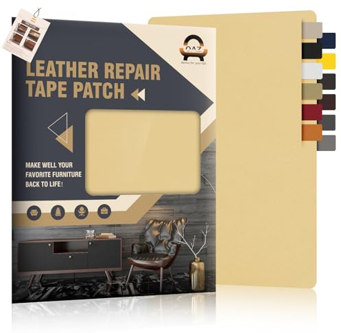 OAZ Leder Reparatur Patch, 21x28cm 2 Stück Lederflicken Selbstklebend Leder Reparatur Patch, für Möbel, Sofas, Autositze, Handtaschen, Jacken, Leder Renovierung, Gelbbeige