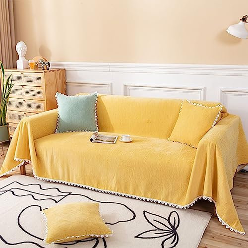 Homxi Couchbezug Eckcouch 2 Sitzer,180x200CM,Sofabezug Sitzer Einfarbig mit Spitze Überzug Sofa Chenille Sofa-Handtuch Gelb Sofabezüg
