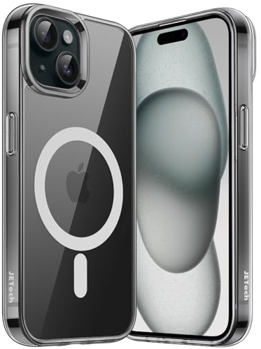 JETech Magnetic Case for iPhone 15 6.1-Inch Compatible with MagSafe Wireless Charging, Shockproof Phone Bumper Cover, Anti-Scratch Clear Back (Black/White)