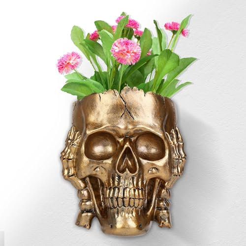 Ftabernam Pot de fleurs en forme de tête de mort pour plantes grasses - Doré
