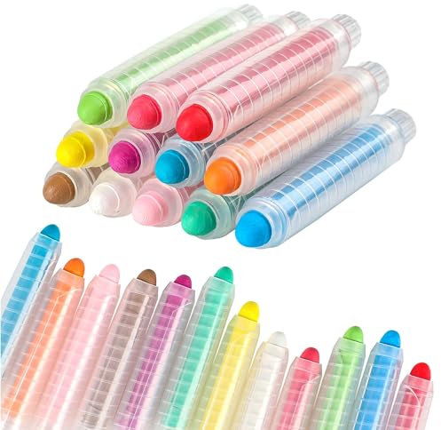 XoeLLe Set di 12 Gessett Senza Polvere, Gessetti Colorati Con Supporto Gessetti Gesso Senza Polvere per Marciapiede Gessetti per scuole, Gessetti Giochi D'arte All'aperto, Pittura su Lavagna