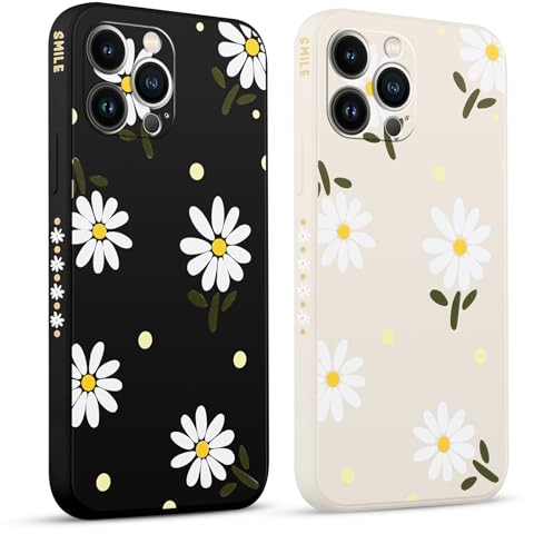 Pnakqil 2 Pezzi Cover per Apple iPhone 13 Pro Max 6.7 Margherita Crisantemo Romantico Disegno Morbido Donne Protezione Sottile Anti Fotocamera Silicone TPU Custodia Morbida Antiurto Case