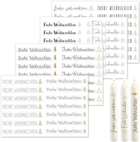 OWLBOOK® Kerzentattoos Weihnachten Kerzen Tattoo Folie Weihnachten Kerzen Sticker Kerzenfolien Kerzensticker Aufkleber Weihnachten I Wasserschiebefolie I DIY Weihnachtsgeschenke I Gold 4 x Din A5