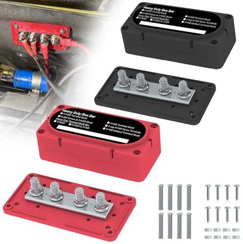 Heavy Duty Bus Bar 300A 12V Power Distribution Block with 3/8 (M10) 4-Posts Terminals Block with Cover for Automotive, Marine, Battery System (Black & Red)