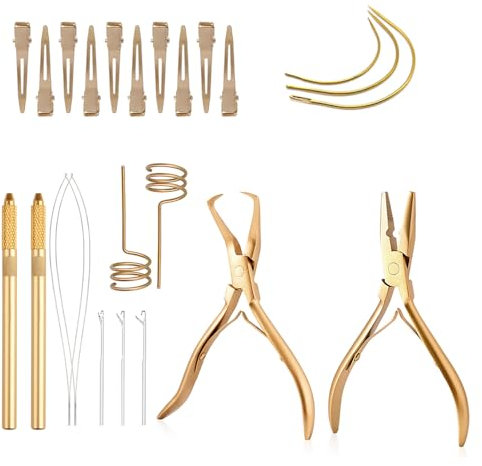 GlamorDove Hair Extension Pliers Kit Hair Extension Pliers for Micro Beads Dismountable Hook Looper Hair Sectioning Rings Needle Pulling Hook Tool Kit