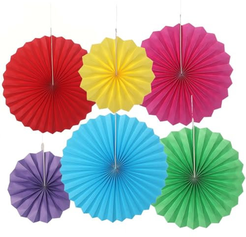 GAKA FAVOR Set of 6 Party Decorations Rainbow Paper Fans for Party Wedding Birthday Holiday Christmas Event Carnival Hanging Paper Fan Decoration