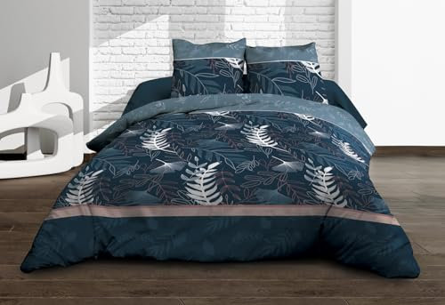 Le linge de Jules Parure Drap Plat + Drap-Housse 140x190 + 2 T - Pur Coton 57 Fils - Romy, Bleu, Blanc, Rose