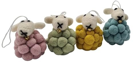 Frida Feeling POM POM Schafe aus Filz, Oster-Deko, Frühlings-Deko, 4er Set, Ø ca. 4,5 cm zum aufhängen