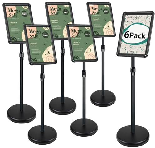 Lot de 6 Porte affiche A4 porte affiche sur pied, supports de panneau A4 porte menu restaurant avec cadre pression et support publicitaire pour présentation/publicité/ventes d'affichage (Noir)