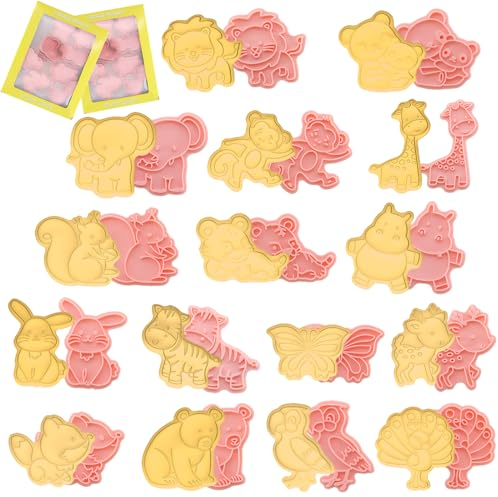 alwaiiz 16 moldes de galletas de plástico para niños, cortadores de galletas animales 3D con 16 formas de animales del bosque