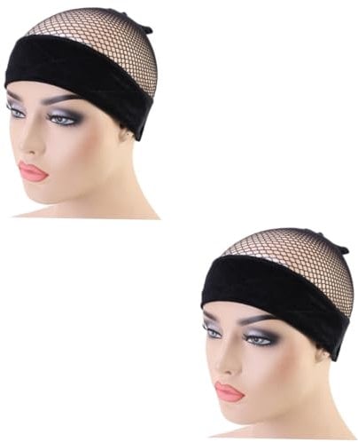 FRCOLOR Pack of 2 adjustable headbands, black hair band, adjustable hair band, women's headbands, wig headband, hair band, wig accessories, mesh fabric, net set