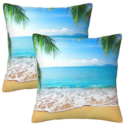 2 Stücke Kissen-Bezug Strand Palmen Druck Kissenbezug Square Zierkissen Retro Zierkissenbezüge Für Büro, Zuhause, Garten, 45X45Cm
